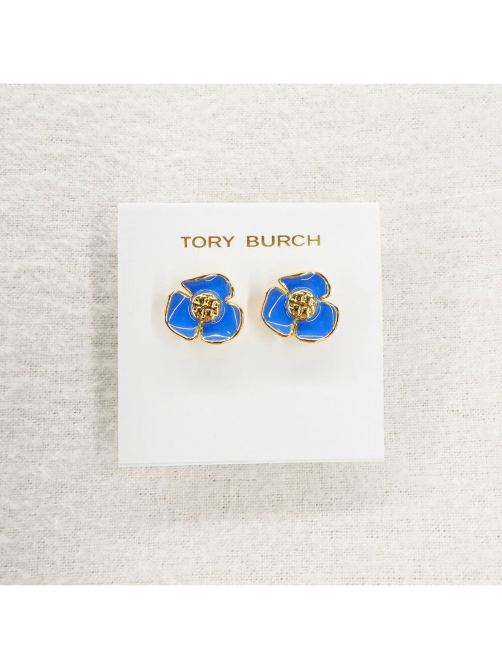 Tory Burch Fleur Flower Stud Earrings Blue OS
